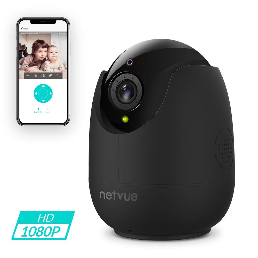 Netvue Camera Surveillance WiFi sans Fil PTZ 1080P Compatible avec Alexa Echo Show Caméra dôme IP avec Vision Nocturne Infrarouge pour bébé/Fumée/Pet/Nanny Monitor, Noir
