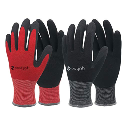 COOLJOB Gardening Gloves for Men, 6 Pairs Breathable Rubber Coated Garden Gloves, Work Gloves for Men, Men’s Large Size Fits Most, Black & Red (Half Dozen L)
