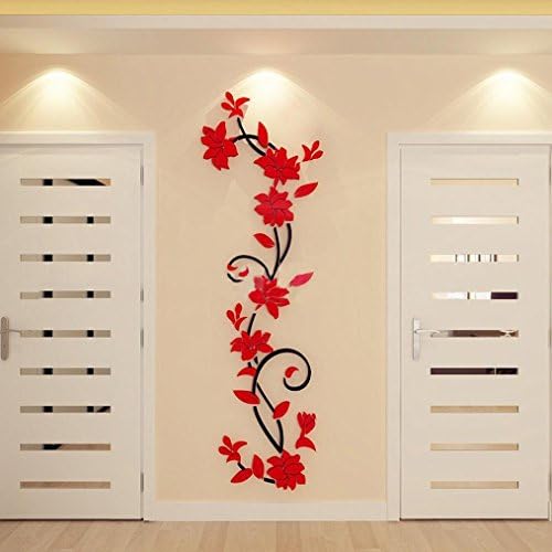 Kimloog Hot Sale! DIY 3D Acrylic Crystal Wall Stickers Windows Room TV Background Self Adhesive Art Decals Removable (17.72"X59.06", Red)