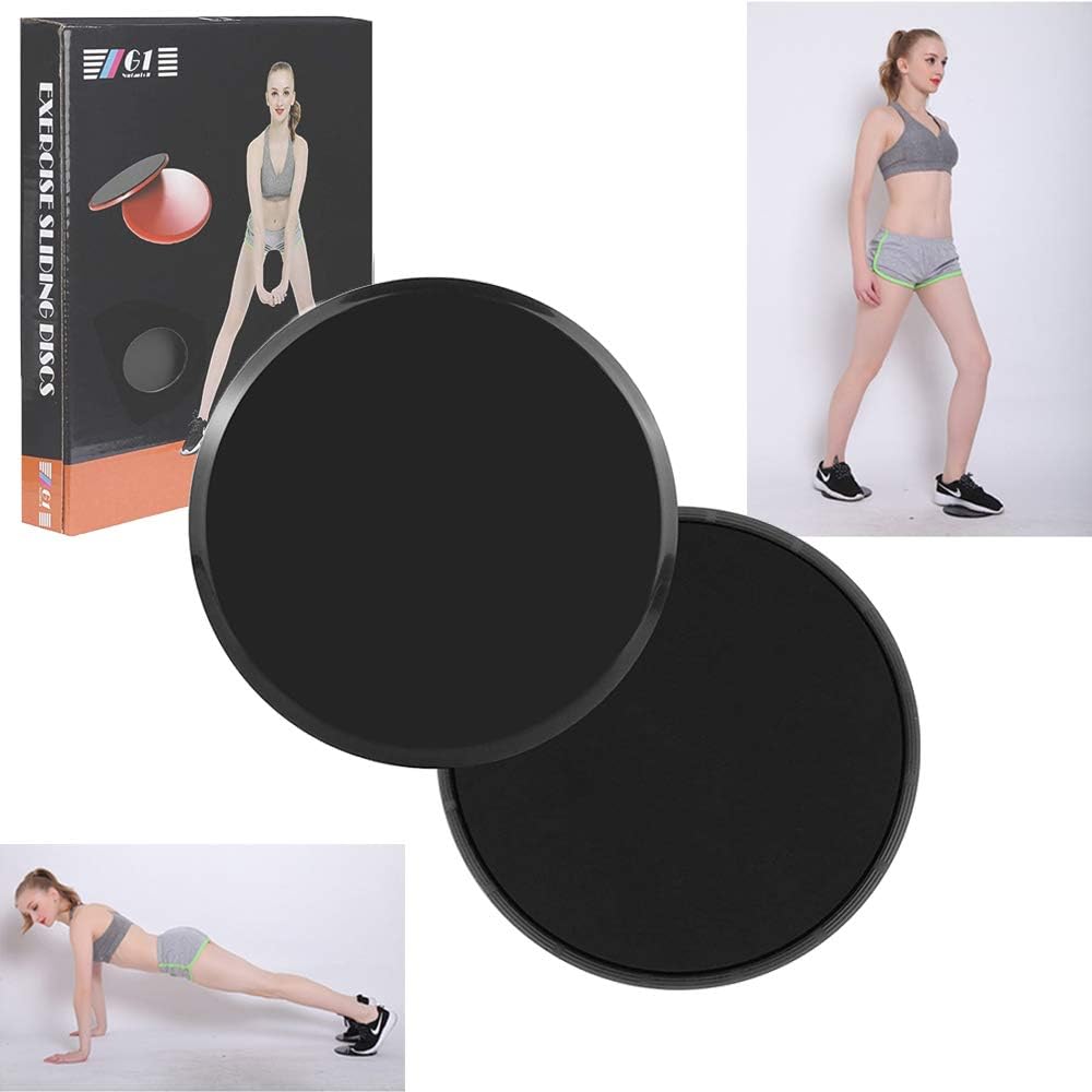Genubi Industry Core Exercise Sliders 2 Pack, Dual Sided Exercise Gliding Discs, Use on Hardwood Floors or Carpet, Abdominal Exercise Equipment Core Workouts for Home or Traveling, Black