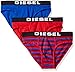 Diesel Men's 3-Pack Andre Yarn Dye Cotton Stretch Brief, Red Stripe/Blue/Red, Large