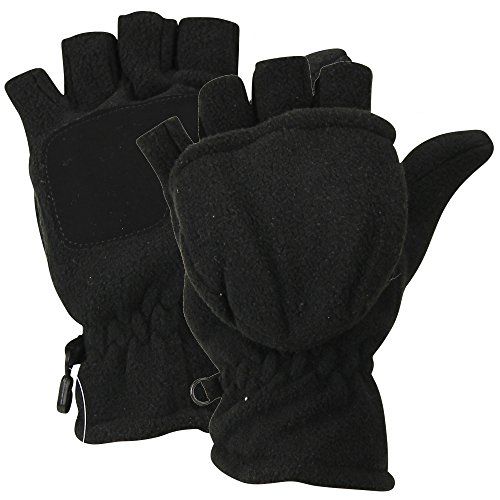 Women's Fleece Convertible Mittens/Fingerless Gloves (Black, Large)