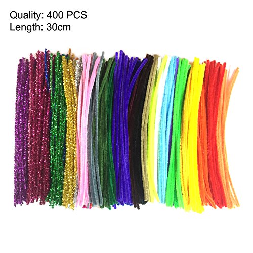 300 Pcs Assorted Colors and 100 Glitter Creative Pipe Cleaners DIY Art Craft Decorations Chenille Stems (6 mm x 12 Inch)