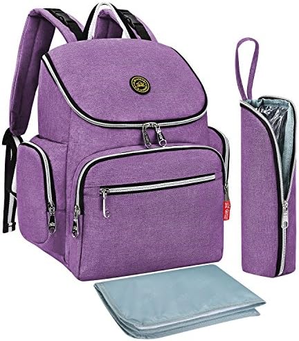 S-ZONE Multi-function Baby Diaper Bag Backpack with Changing Pad and Portable Insulated Pocket (Purple)