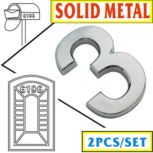 Magicdo Two Pieces of Number 3, Self-stick Solid Metal Silver Numberâ€“2-3/4 Inch, Modern Mailbox Number, Modern House & Door Number, Car Number, Floating Appearance 3D Number Easy to install