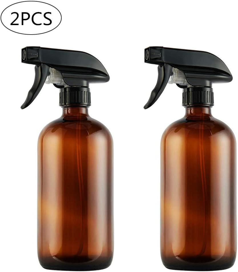 2pcs Empty Amber Glass Spray Bottle Boston Packing Bottle with Black Trigger Sprayer Large 17 Oz Refillable Container for Essential Oils,Cleaning Products or Aromatherapy