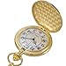 Realpoo Gold Carved Flower Quartz Pocket Watch with Quartz Movement, Pocket Watch with Chain Clip for Men