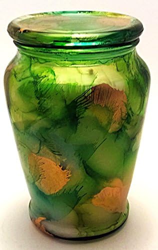 24 ounce Hand painted glass extra large Soy Candle with lid green/gold colors