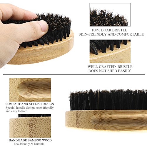 Beard Brush and Comb Set for Men, Liberex Handmade Wooden Comb and Boar Bristle Beard Brush Kit, with Friendly Gift Box and Cotton Bag, Best Partner for Grooming Facial Hair or Great Gift Idea