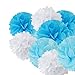 Fonder Mols 9pcs 8'' 10'' 14'' White Blue Turquoise Tissue Paper Flowers Kit for Nautical Themed Anchor Sea Weddings Party Birthday Party Decoration Bridal Shower Baby Boy Shower Nursery Decor