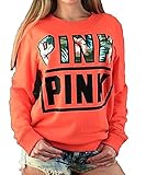 Huiyuzhi Women's Mix Color Long Sleeves Pullover Letters Printed Sweatshirt (M, Orange)