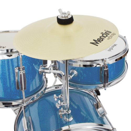 Mendini by Cecilio 13 Inch 3-Piece Kids / Junior Drum Set with Adjustable Throne, Cymbal, Pedal & Drumsticks, Metallic Blue, MJDS-1-BL