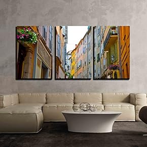 Colorful Alley with Numerous Balconies x3 Panels