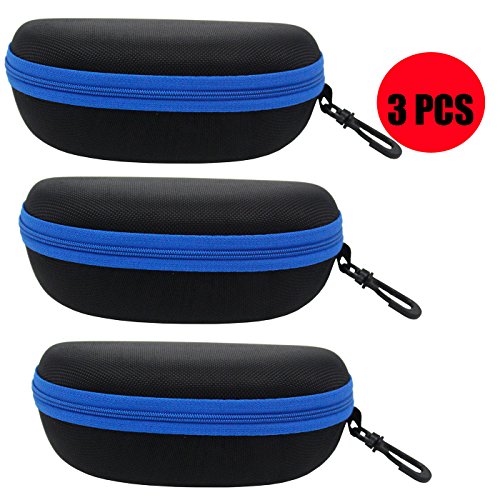 ZZ Sanity (3PCS) Portable Travel Zipper Sunglasses Hard Case Eyes Glasses Box Bag (3pcs-Blue)