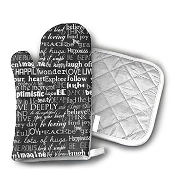 NoveltyGloves Inspirational Words Oven Mitts,Professional Heat Resistant Microwave BBQ Oven Insulation Thickening Cotton Gloves Baking Pot Mitts Soft Inner Lining Kitchen Cooking