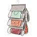 mDesign Soft Fabric Hanging Closet Rod Storage Organizer for Storing and Organizing Purses, Backpacks, Satchels, Crossovers, Handbags - 5 Open Pockets - Textured Print - 2 Pack - Linen/Tan