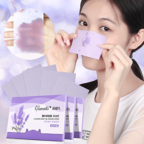 Kintaz Natural, 80 Psc Face Blotting Sheets with Natural Rice Powder Absorbs Oil and Helps Skin Stay Looking Fresh and Smooth, Compact Size for Purse or Travel (Purple)
