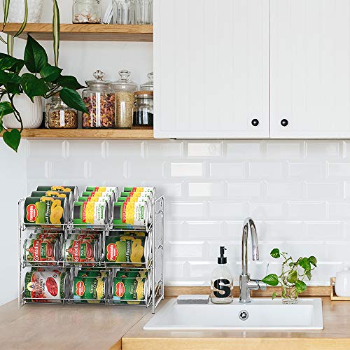 Can Organizer Stackable Can Storage Dispenser Rack 3 Tier Holds up 36 Cans Rotates First in First Out for Kitchen Cabinet or Pantry, Chrome Finish
