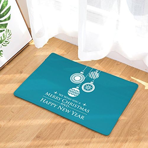 Merry Christmas Ball Doormat Non Slip Indoor/Outdoor/Front Door/Bathroom Entrance Mats Rugs Carpet(Blue), 23.6"x15.7"