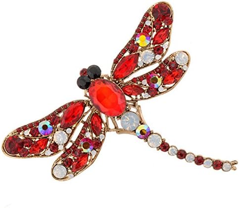 Funie Women's Fashion Dragonfly Crystal Brooch Lovely Rhinestone Scarf Pin Jewelry (Red)