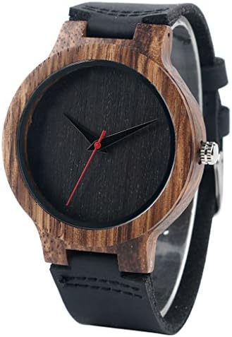 Creative Wood Watch Mens Analog Minimalist Genuine Leather Band Strap Bamboo Nature Wood Wrist Watch