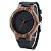 Creative Wood Watch Mens Analog Minimalist Genuine Leather Band Strap Bamboo Nature Wood Wrist Watch