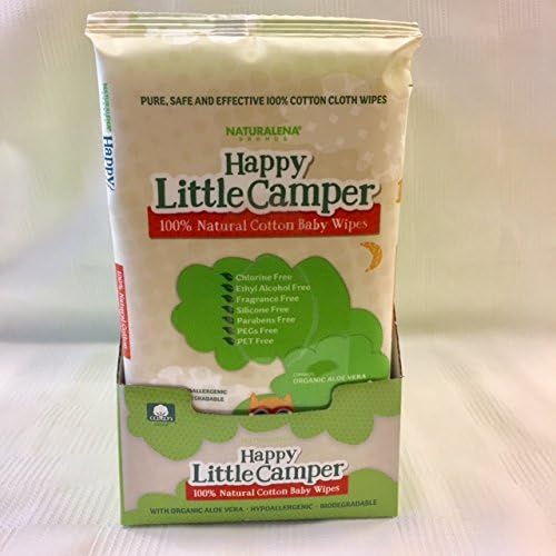 Happy Little Camper Baby Wipes, Natural All-Cotton with Organic Aloe, for Sensitive Skin, 3 Packs of 20