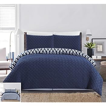 Amazon.com: Full / Queen size Navy Coverlet 3pc set