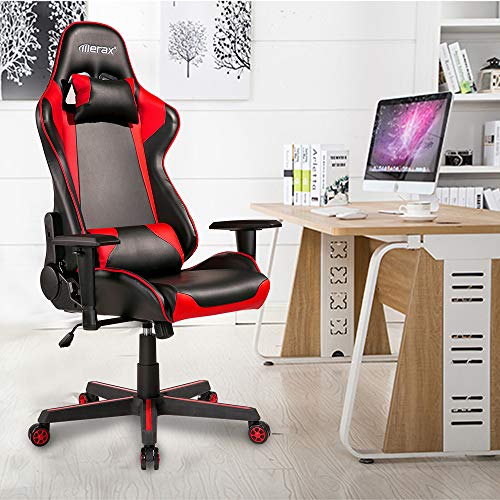Merax PP036276JAA Racing Style Gaming Ergonomic Design High-Back PU Leather Chair, L X 27.6" W X 52.6" H, Red