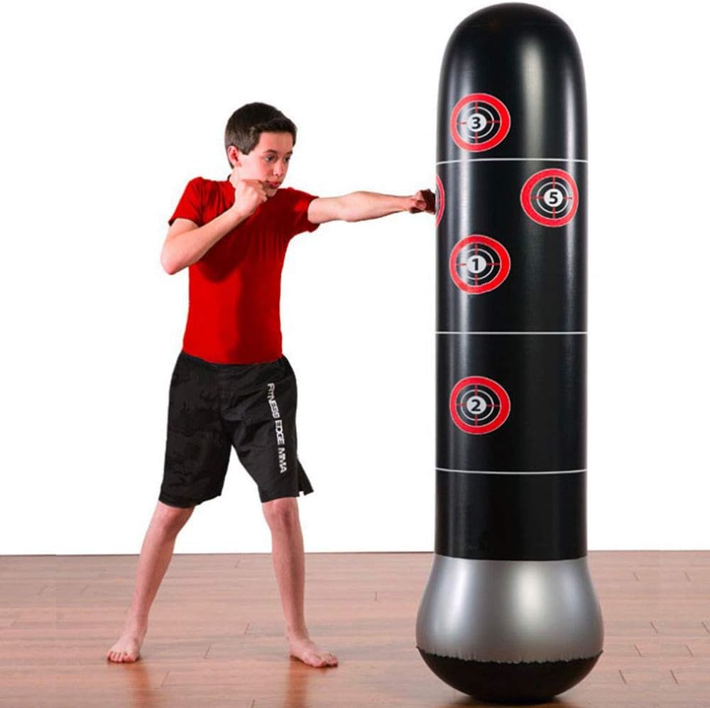 Gemgo Punch Bag 160cm, Inflatable Free-Standing Fitness Target Stand Tower Bag, MMA Boxing Punching Kick Training Tumbler Bop Bag for Relieving Pressure Body Building