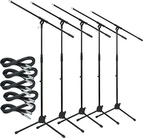 Musician's Gear Tripod Mic Stand with 20 Foot Mic Cable 5-Pack