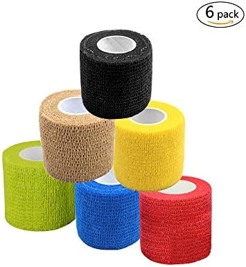 Self Adherent Wrap Tape Medical Cohesive Bandages Flexible Stretch Athletic Strong Elastic First Aid Tape for Sports Sprain Swelling and Soreness on Wrist and Ankle Colorful 6 Pack 2Inch X 5Yards