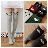 Huitao Women's Fashion Cute Cat Bear Panda Long Socks Thigh High Casual Knit Cotton Hosiery Leg Warmer Boot Stocking Light gray