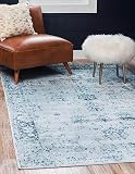 Unique Loom 3134064 Sofia Collection Traditional Vintage Beige Area Rug, 4' 0 x 6' 0 Rectangle, Light Blue