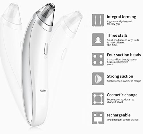 Electric Pore Cleanser, Blackhead Removal Kaifire Rechargeable USB Facial Blackhead Acne Remover Skin Cleaner Vacuum Extraction Tool for Personal Beauty Makeup Health(White)
