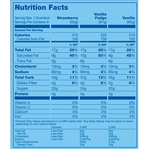 Drumstick, Super Nugget Strawberry/Vanilla Fudge/Vanilla Dairy Dessert Cones, 8 Count (Frozen)