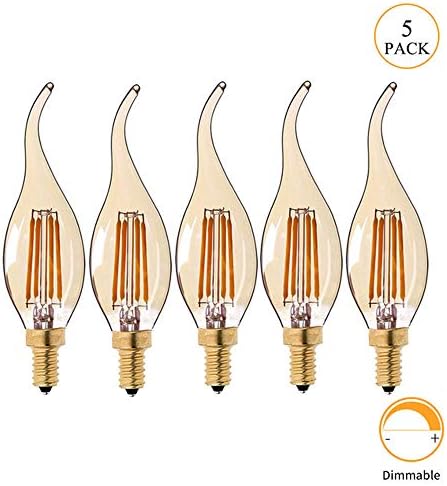 E14 LED Filament Candle Bulbs,(120 mm)4W Warm White 2200K,220V 300lm vintage light Bulb Retro old Fashioned Edison Style Dimmable Decorative Lamp LED Filament Bulb,5Pack [Energy Class A]
