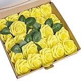 YSBER Roses Artificial Flowers - 25Pcs Big PE Foam Rose Artificial Flower Head for DIY Wedding Bouquets Centerpieces Bridal Shower Party Home Decorations (25 PCS, Yellow)