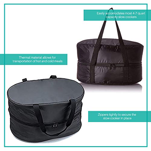 Oval Casserole Carrier Travel Bag for 7-Quart Accomodates Most Capacity Slow Cookers Easilyslow Cookers Thermal Material Allows for Transportation of Hot and Cold Meals with Interior Lid Strap Black