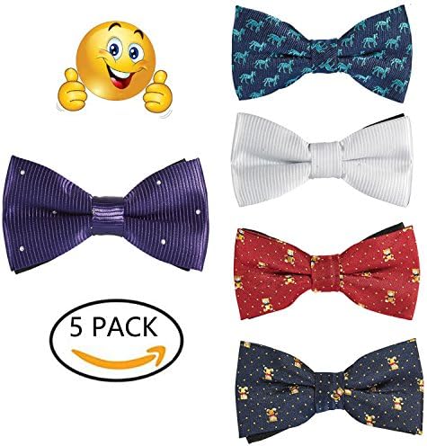 OUMUS 5PC Boys Bow Tie - Stylish Adjustable Pre-tied Bow Ties,3.94"x 1.97"