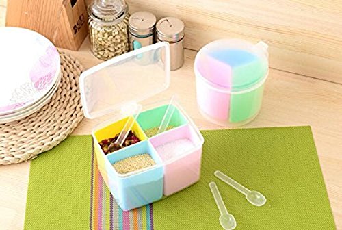 kitchen Storage Jar Seasoning Box Castor Storage Bottles Set Salt Jar 4 Grid