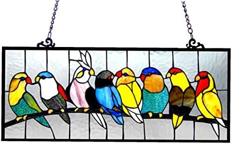 Birds Design Art Glass Window Panel with Bronze Finish