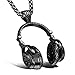 Apopo Stainless Steel Hip-Hop Headphone Pendant Music Black Necklace - black