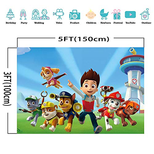 MMY 5x3ft Cartoon Dogs Paw Patrol Photography Backdrop Baby Shower Kids Birthday Party Background Photobooth Props Vinyl Banner Supplies