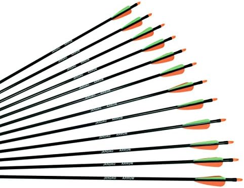 JANDAO Fiberglass Arrows 32"for Recurve Compound bow 20-45lbs Diameter:8mm Replaceable Field Point&amp; Nock(Pack of 12) (Fiberglass-orange green)