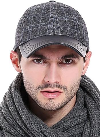 AUBREYRENE Men's Cotton Leather Baseball Cap Autumn and Winter Outdoor Warm Hat(Gray)