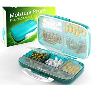 Moisture Proof Pill Organizer Airtight Pill Box WaterProof Large Pill Dispenser Home Travel Supplement Holder Portable Vitamin Sorter Jumbo size 8 compartment Airtight Vitamin Container Daily Medicine