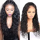 Human Hair Wigs for Black Women, Sunwell Lace Wigs Brazilian Hair Water Wave with Baby Hair 130% Density Natural Color