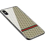 iPhone X Case, iPhone 10 Case, Weiduka TPU + Crystal Steel Tempering Glass Case, Mirror Glass Floral Pattern Painted Bumper Smooth Protective Phone Cover for iPhone X / 10 (Lattice Light)