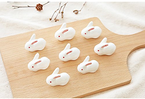 Colias Wing Dinnerware Accessory Adorable Animal Rabbits Shape Design Porcelain Chopsticks Rest Set Dinner Spoons Stand Knife Fork Holder(Set of 8)-White